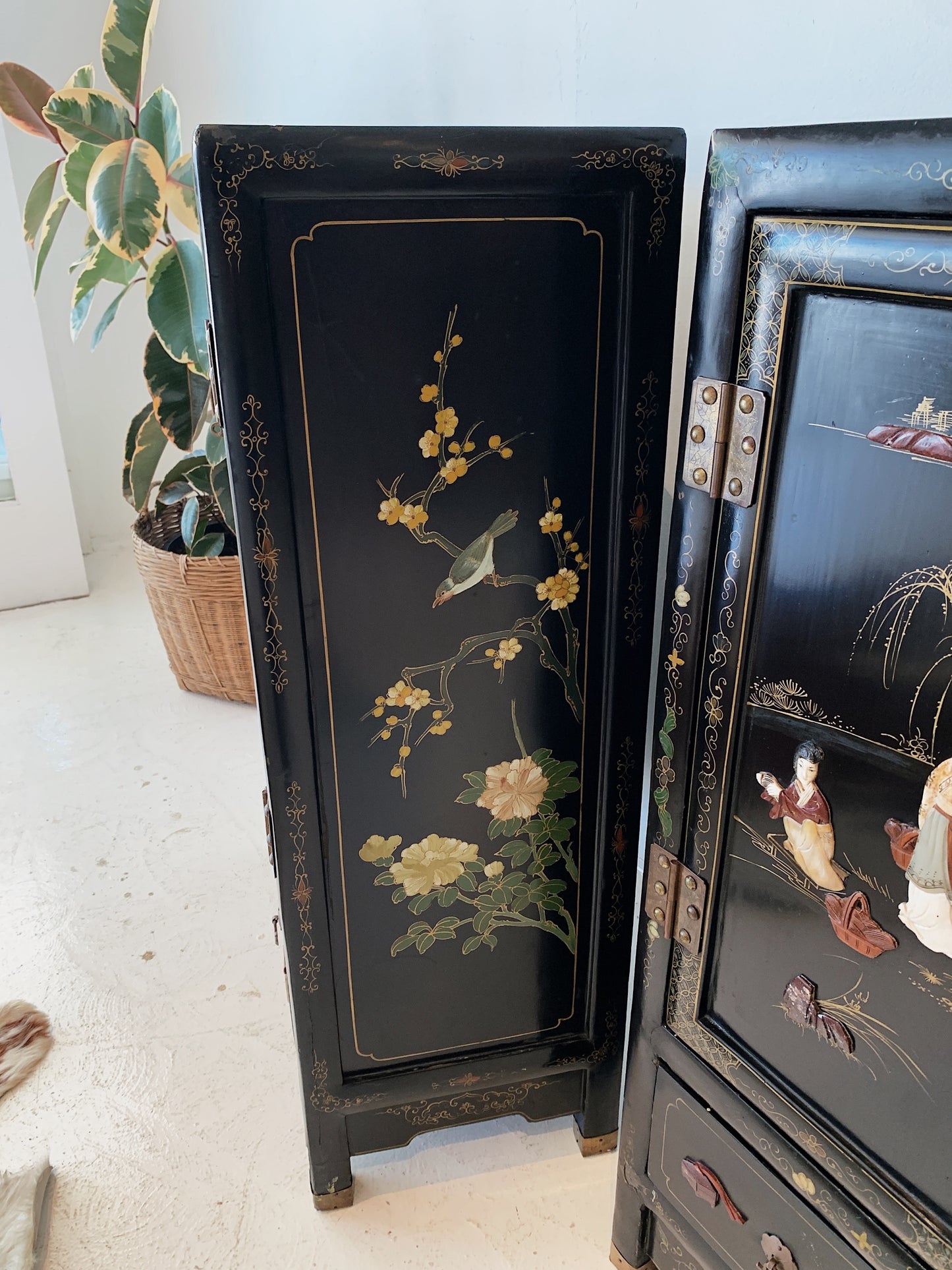 Vintage Chinoiserie Black Lacquered Cabinet (2 available)