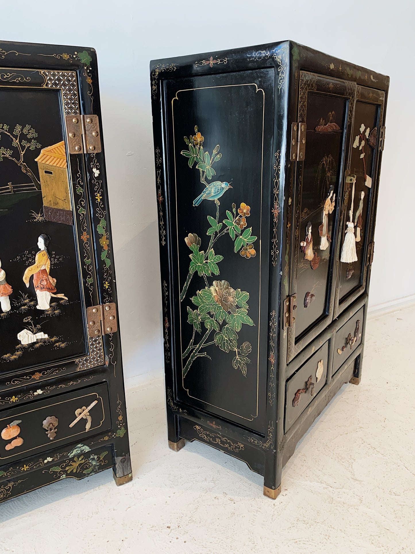 Vintage Chinoiserie Black Lacquered Cabinet (2 available)
