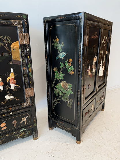 Vintage Chinoiserie Black Lacquered Cabinet (2 available)