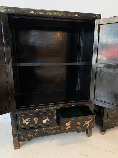Vintage Chinoiserie Black Lacquered Cabinet (2 available)