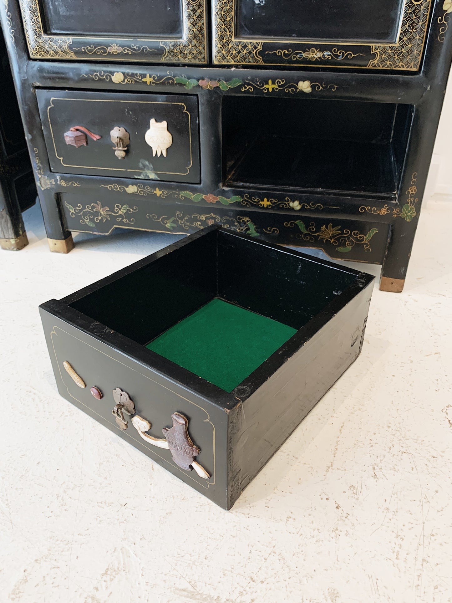 Vintage Chinoiserie Black Lacquered Cabinet (2 available)