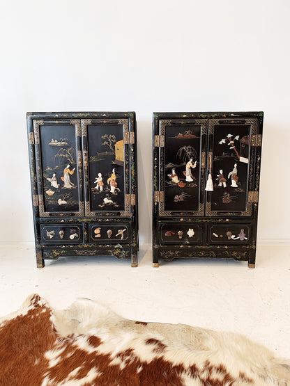 Vintage Chinoiserie Black Lacquered Cabinet (2 available)