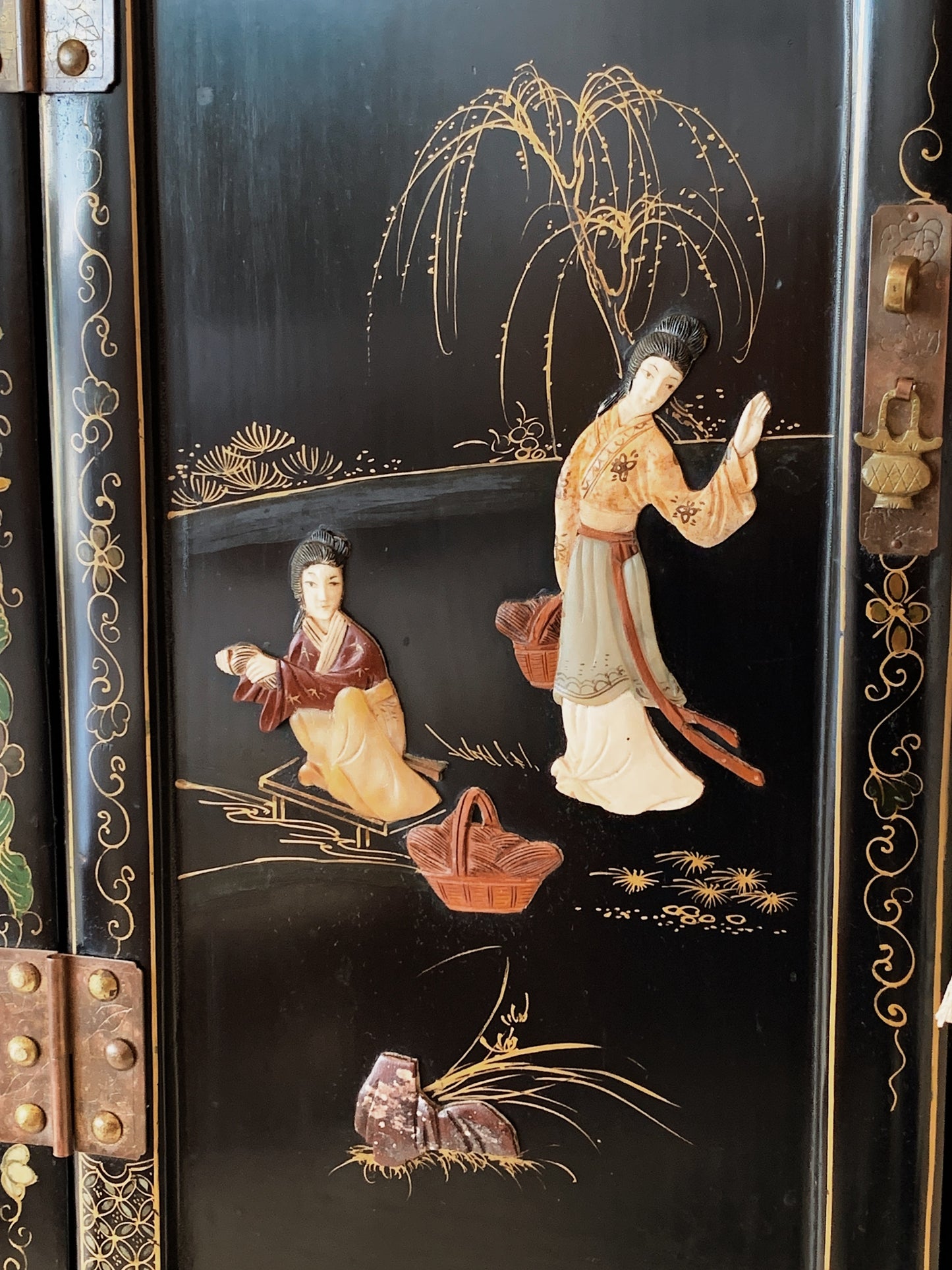 Vintage Chinoiserie Black Lacquered Cabinet (2 available)