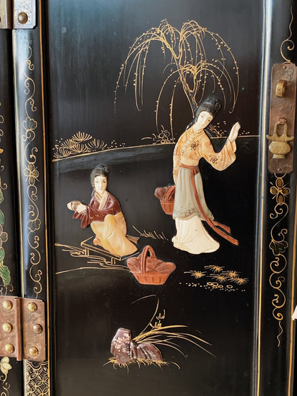 Vintage Chinoiserie Black Lacquered Cabinet (2 available)