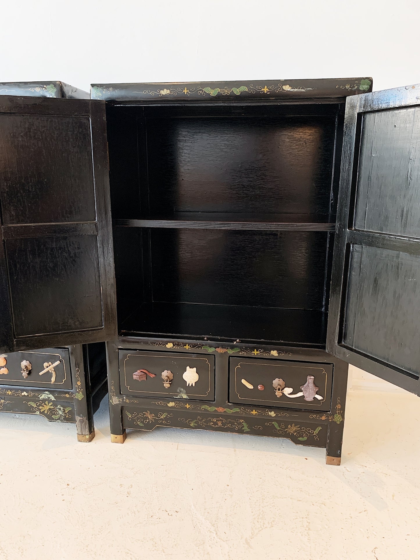 Vintage Chinoiserie Black Lacquered Cabinet (2 available)