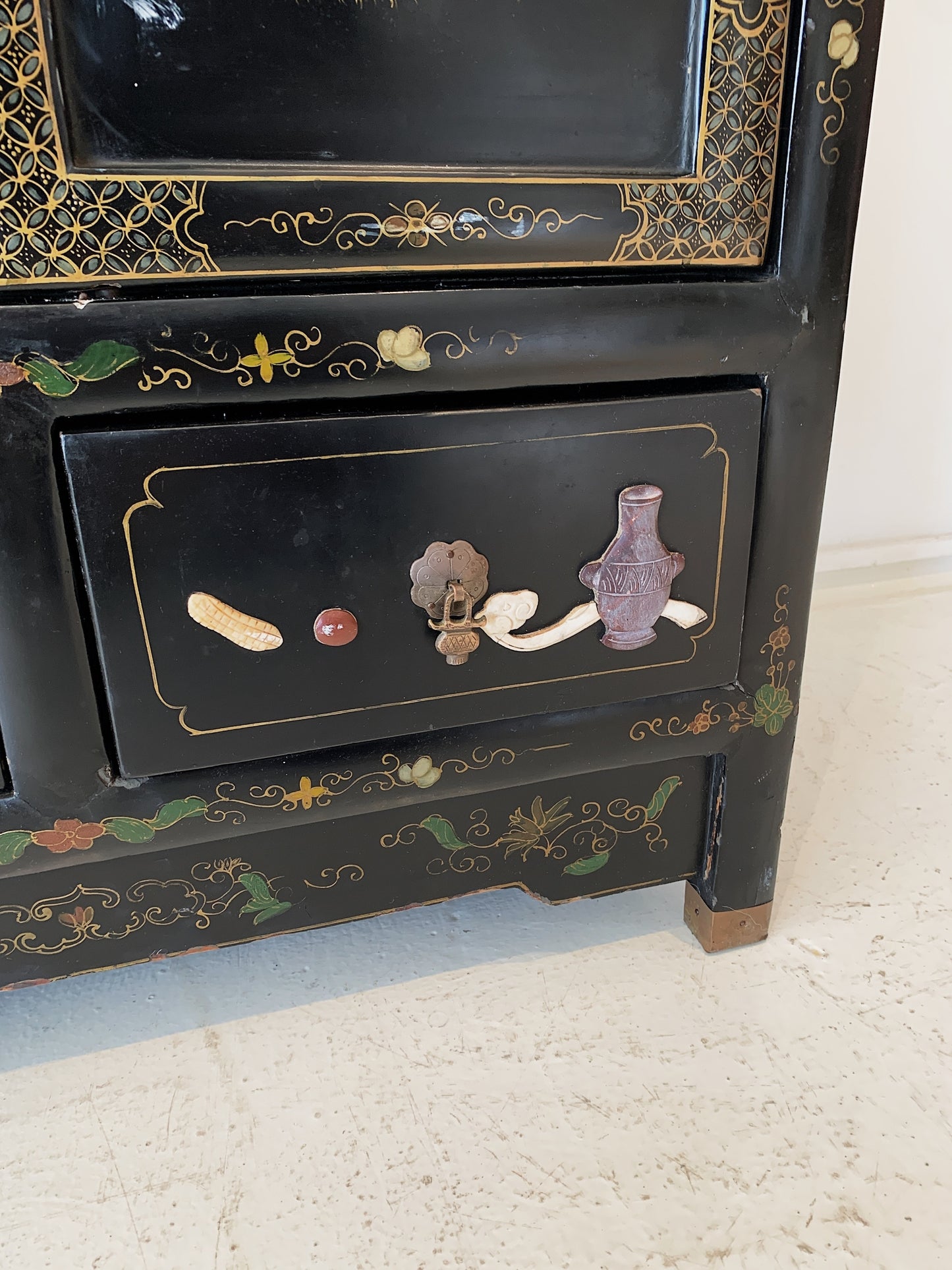 Vintage Chinoiserie Black Lacquered Cabinet (2 available)