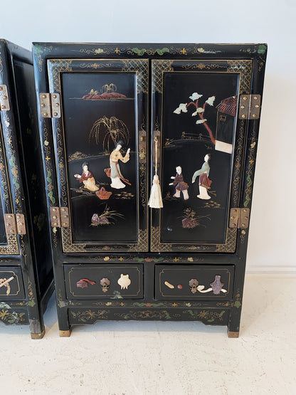 Vintage Chinoiserie Black Lacquered Cabinet (2 available)