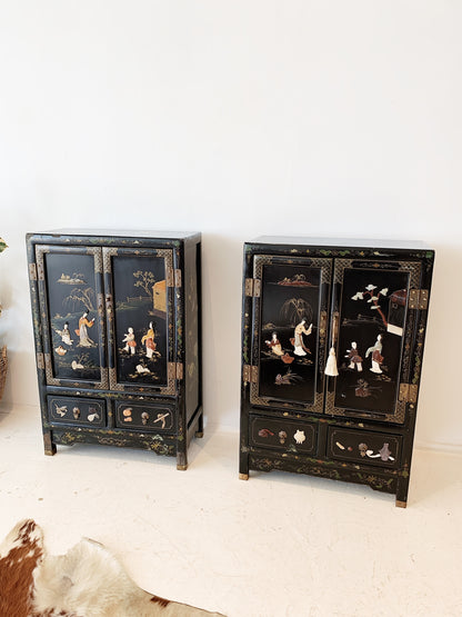 Vintage Chinoiserie Black Lacquered Cabinet (2 available)