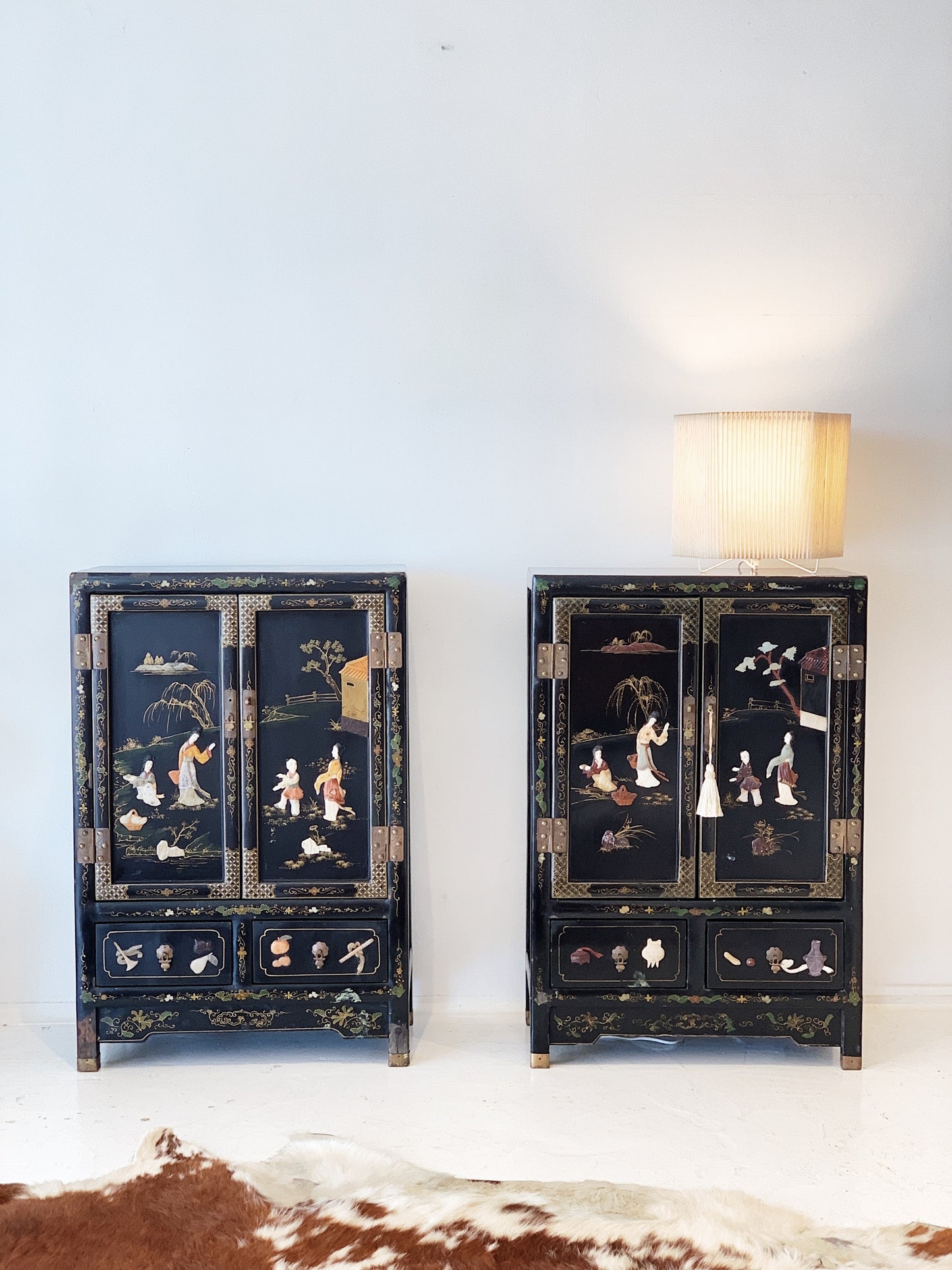 Vintage Chinoiserie Black Lacquered Cabinet (2 available)