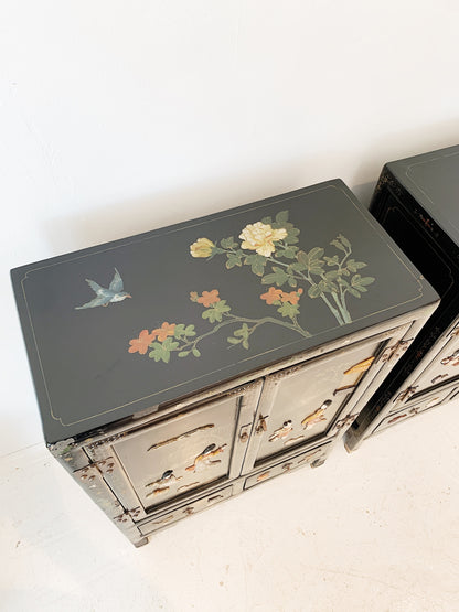 Vintage Chinoiserie Black Lacquered Cabinet (2 available)