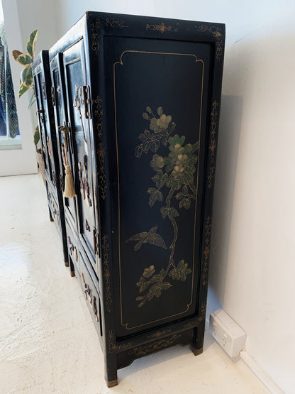 Vintage Chinoiserie Black Lacquered Cabinet (2 available)