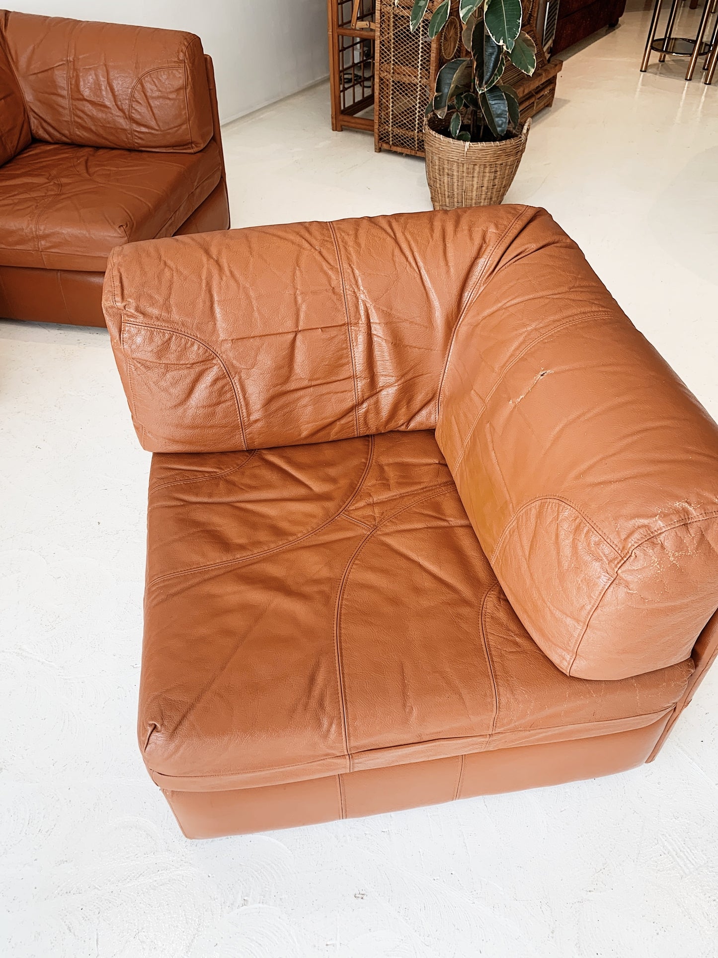 Vintage Cinnamon Leather Modular Sofa