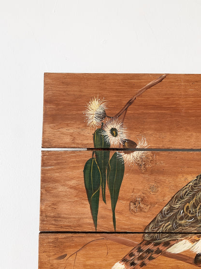 Vintage Folk Art Kooka w/ Gum Nuts On Wood