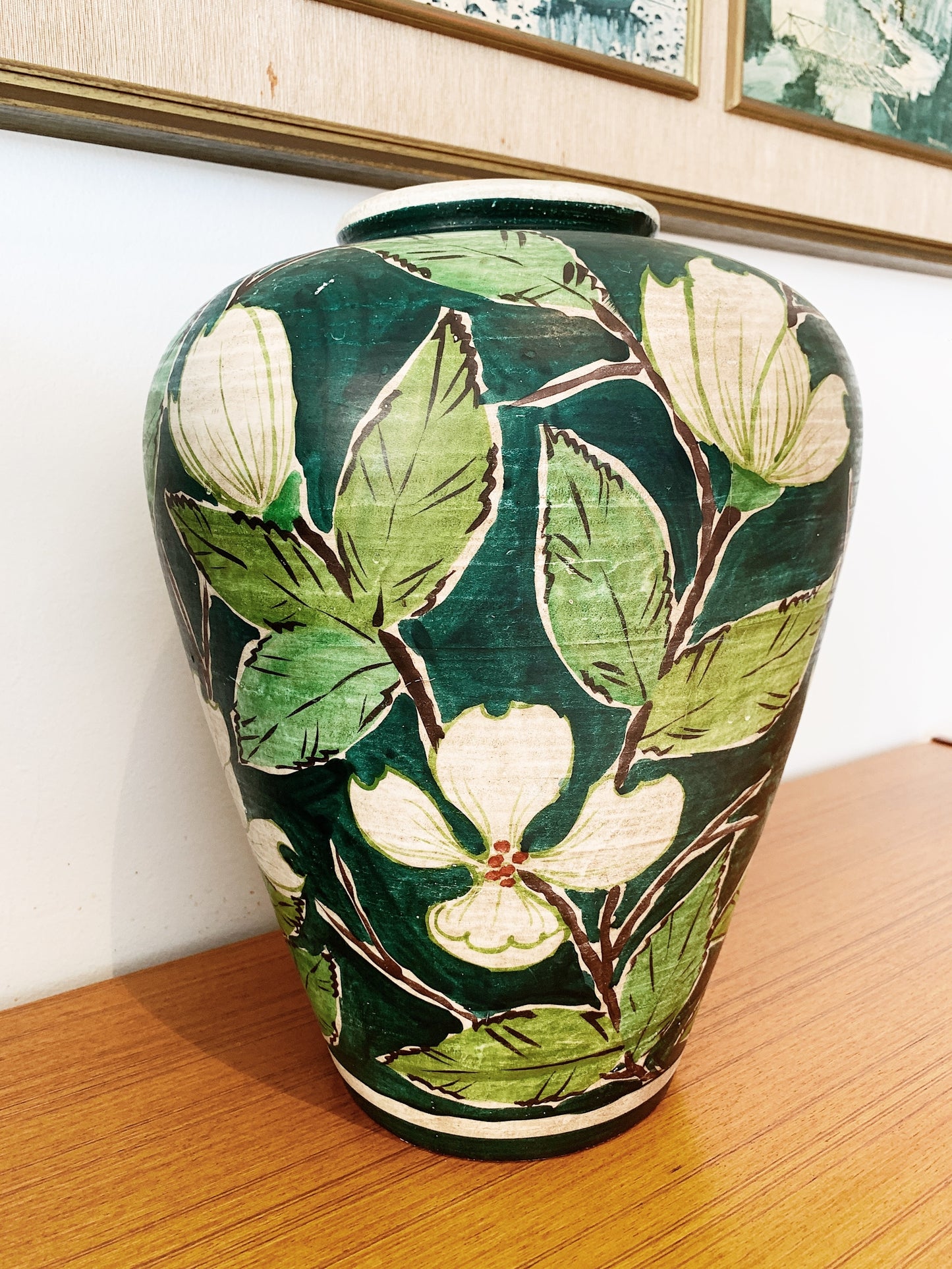 Vintage Hand Painted Garden of Eden Clay Vase (1 available)