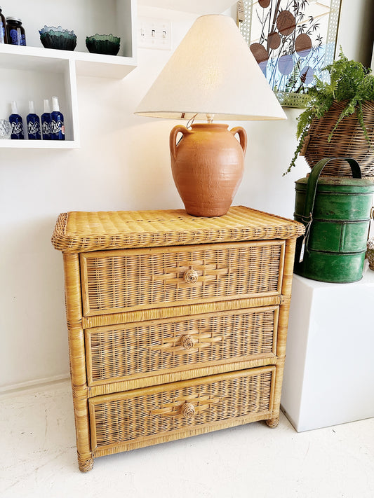 Vintage Honeycomb Cane Chest of Drawers