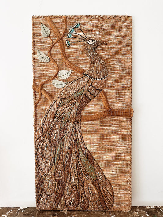 Vintage Peacock Jute Wall Hanging