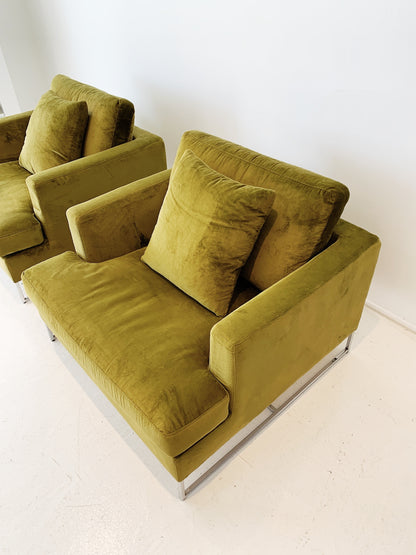 Vintage Jardan Chartreuse Velvet Armchairs (pair)