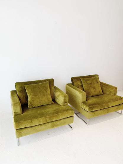 Vintage Jardan Chartreuse Velvet Armchairs (pair)