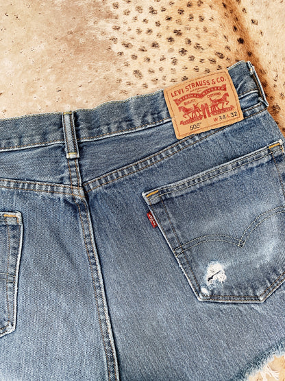 Vintage Levi's High W Re-cut Denim Shorts / Size 35