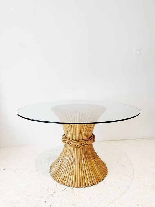 Vintage McGuire Sheaf of Wheat Rattan & Glass Dining Table