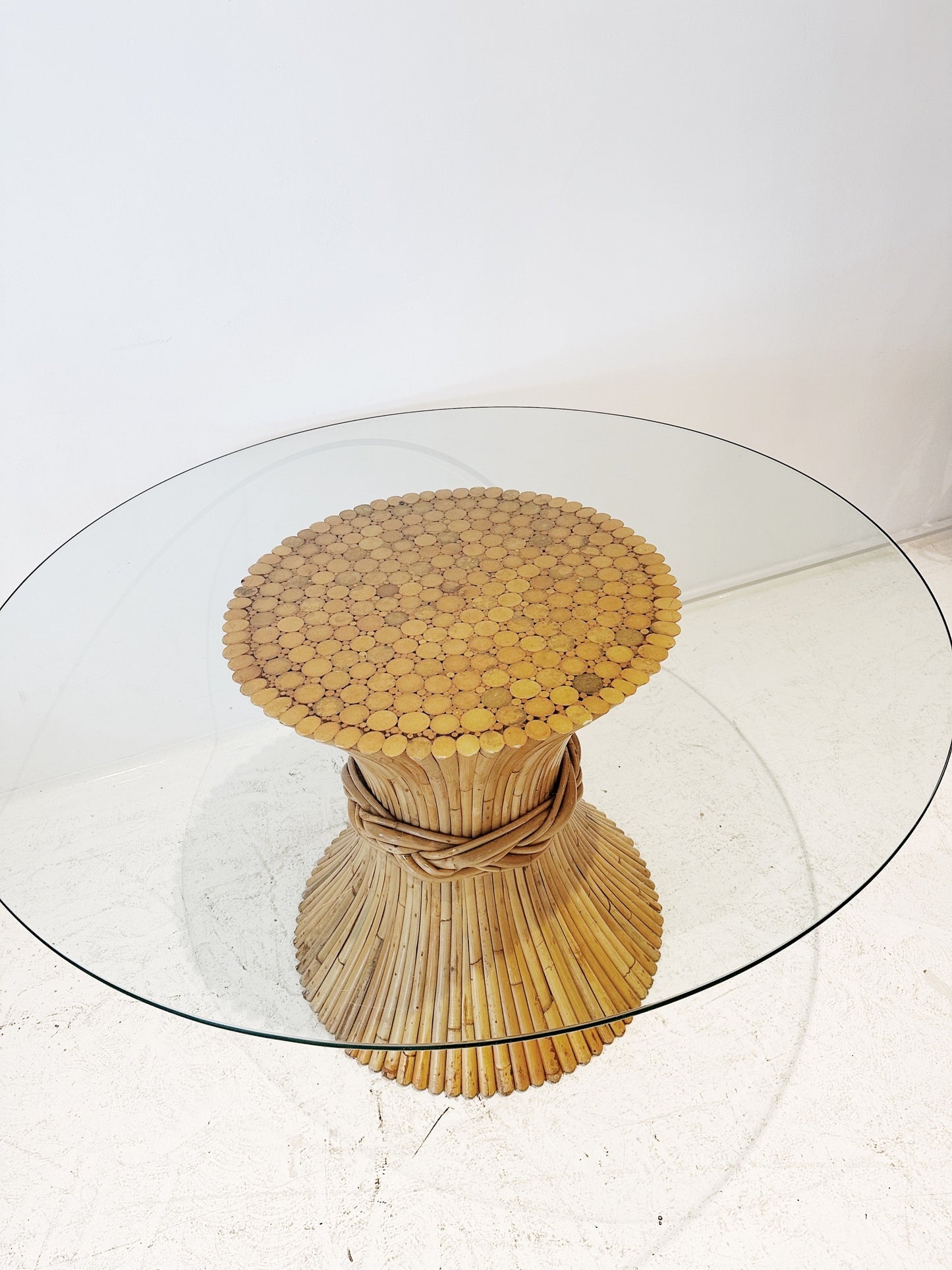 Vintage McGuire Sheaf of Wheat Rattan & Glass Dining Table