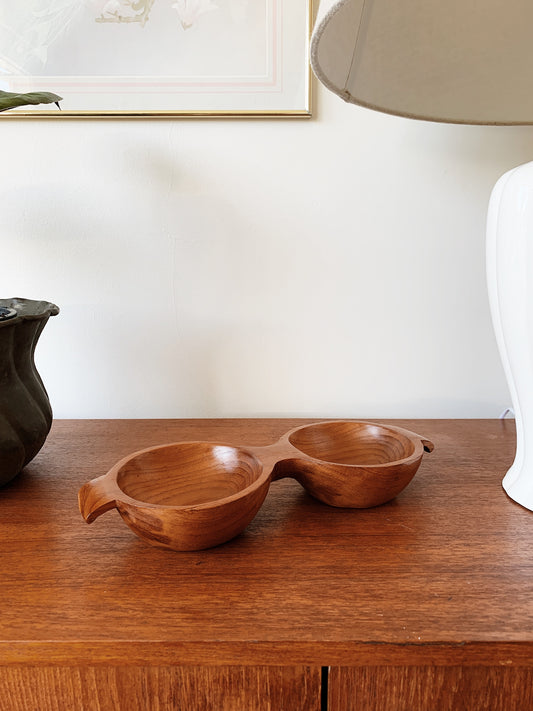 Vintage Monkey Pod Twin Serving Bowl