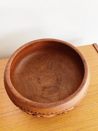 Vintage Ornate Carved Wooden Serving Bowl