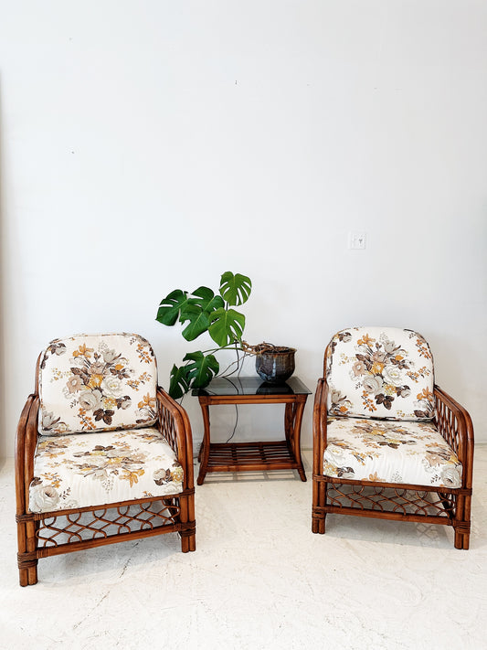 Vintage Rattan Porch Chairs & Table Set