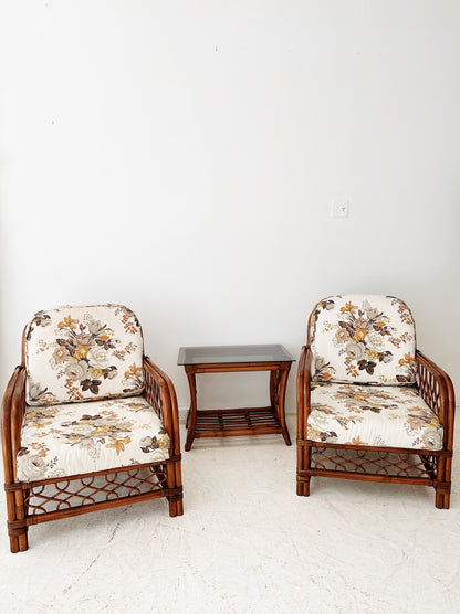 Vintage Rattan Porch Chairs & Table Set