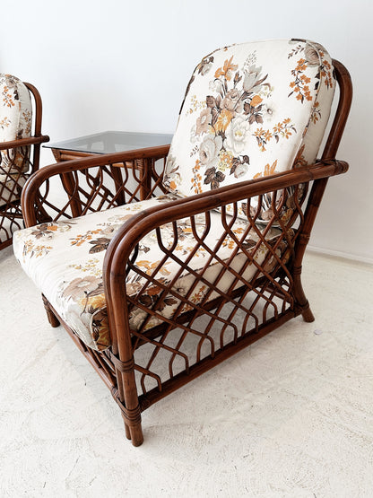 Vintage Rattan Porch Chairs & Table Set