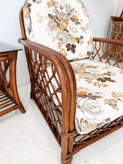 Vintage Rattan Porch Chairs & Table Set
