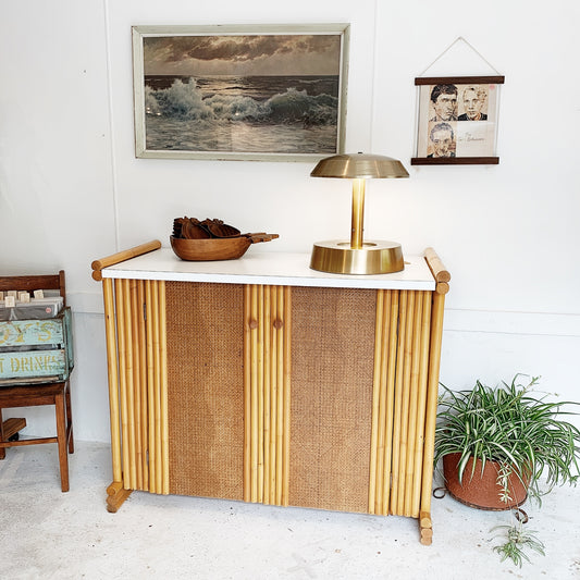 Vintage Rattan & Webbed Cane Tiki Bar-ffet (Bar/Buffet)