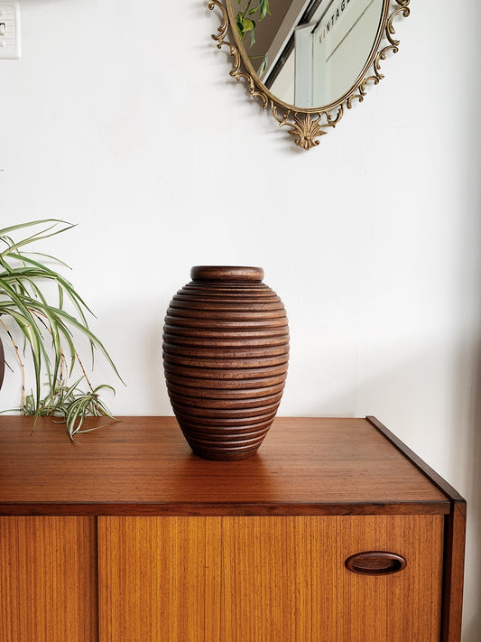 Vintage Ribbed Wooden Vase