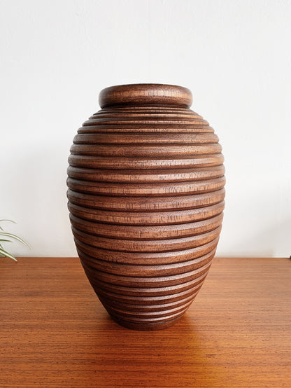 Vintage Ribbed Wooden Vase