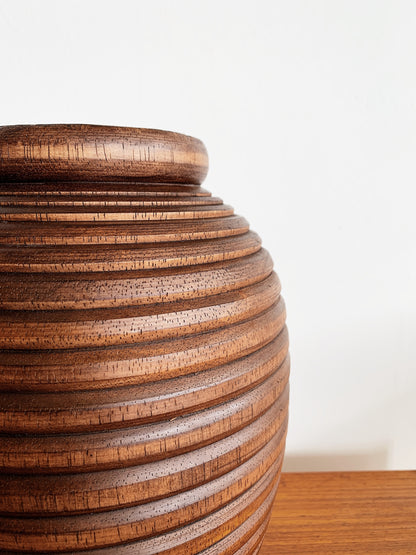Vintage Ribbed Wooden Vase