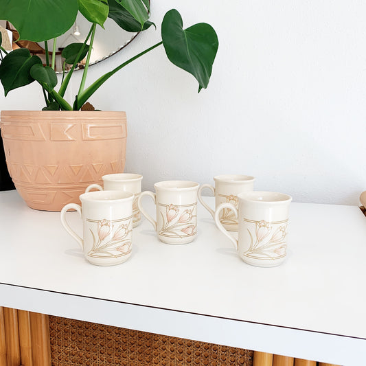 Vintage Staffordshire Tableware Floral Mugs, Set of 5