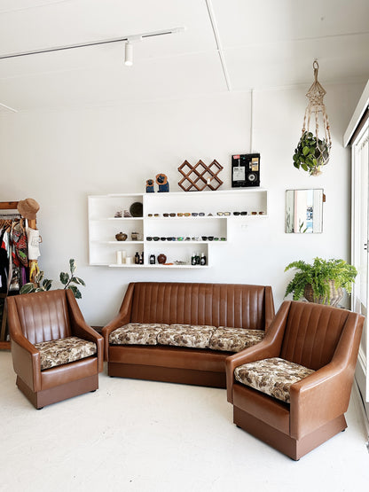 Vintage Vinyl & Floral Sofa Set