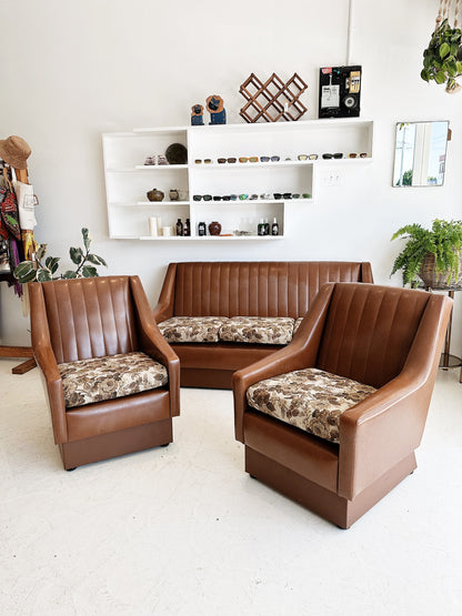 Vintage Vinyl & Floral Sofa Set