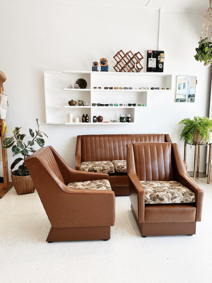Vintage Vinyl & Floral Sofa Set