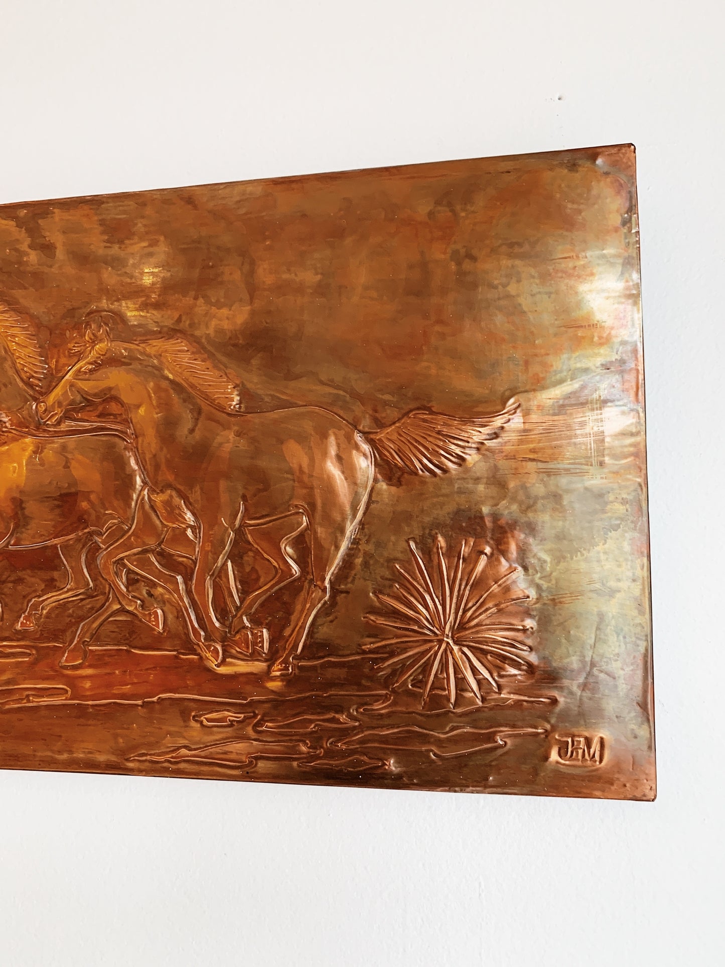 Vintage Wild Horses Press Copper Art Wall Hanging