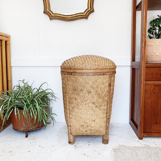 Vintage XL Cane Lidded Basket