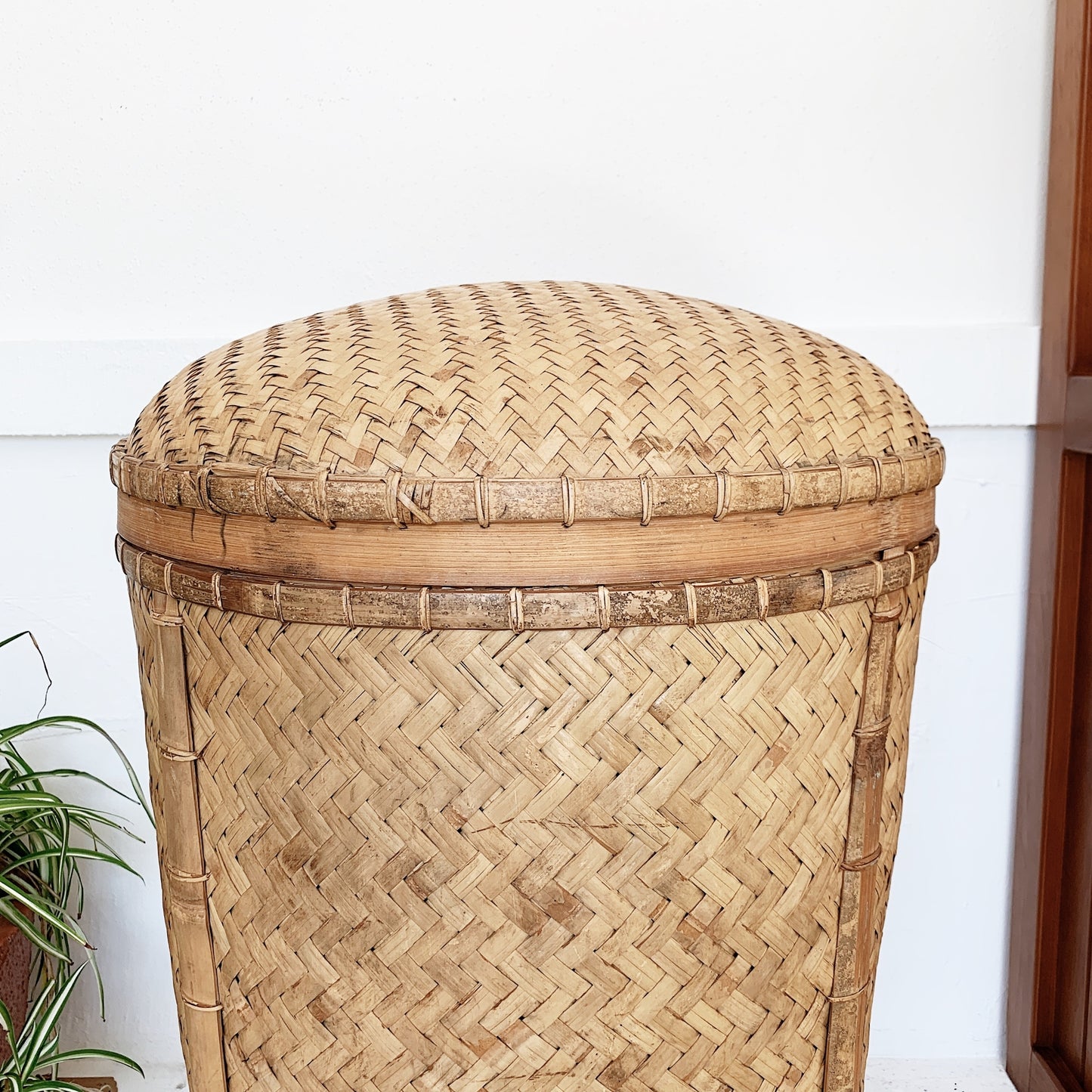 Vintage XL Cane Lidded Basket