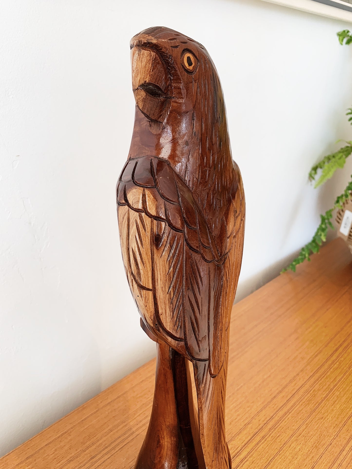 Vintage Hand Carved Wooden Parrot Statue
