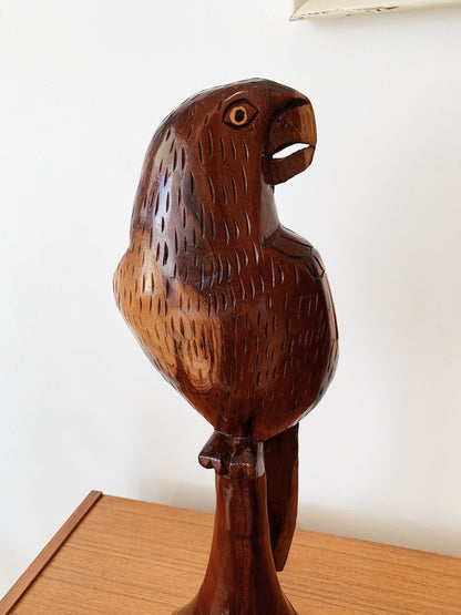 Vintage Hand Carved Wooden Parrot Statue